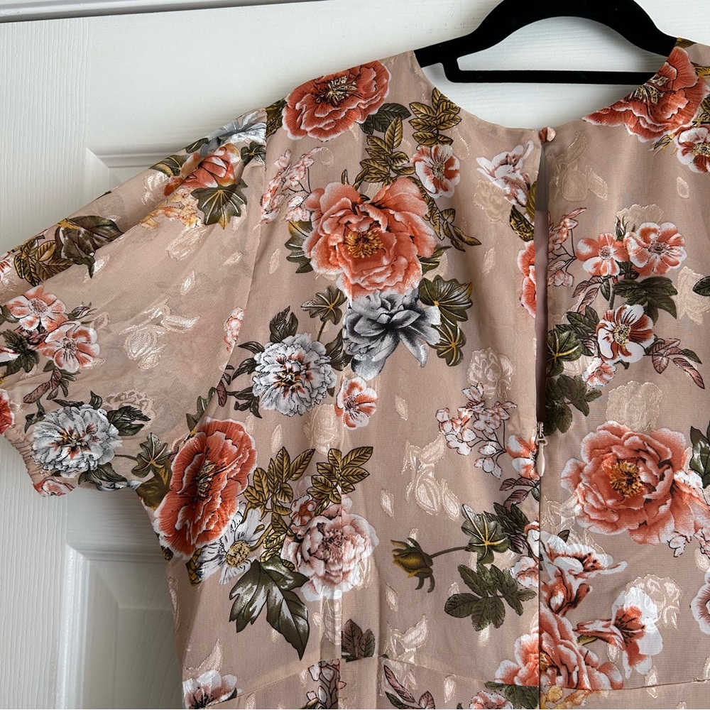 Sugarlips Beige Floral Maxi Dress with Coral & Green Accents - Picture 6 of 6